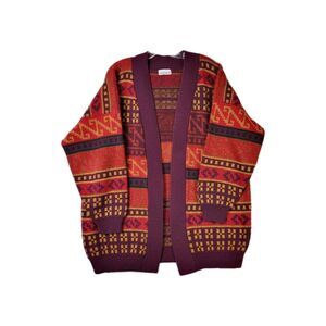 Garland Brand Acrylic Cardigan Sweater Women’s 18 XL Purple Orange Gold Boho 90s
